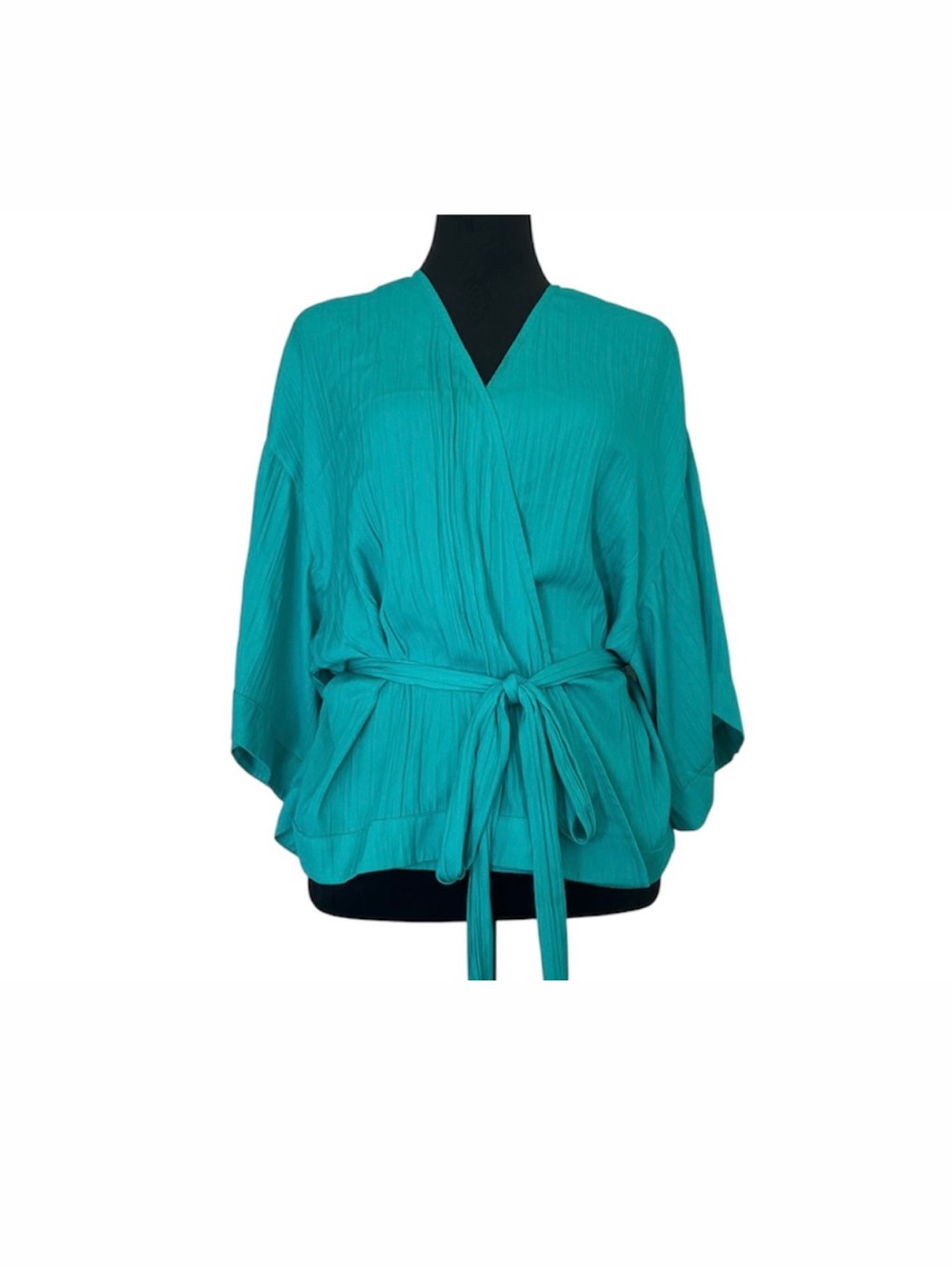 L'AGENCE Teal Wrap Tie-Front Pleated Blouse